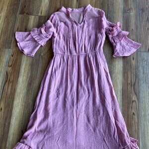 Girls size 7 Light Pink Long Dress with Mid length Sleeves, ruffles, flowy